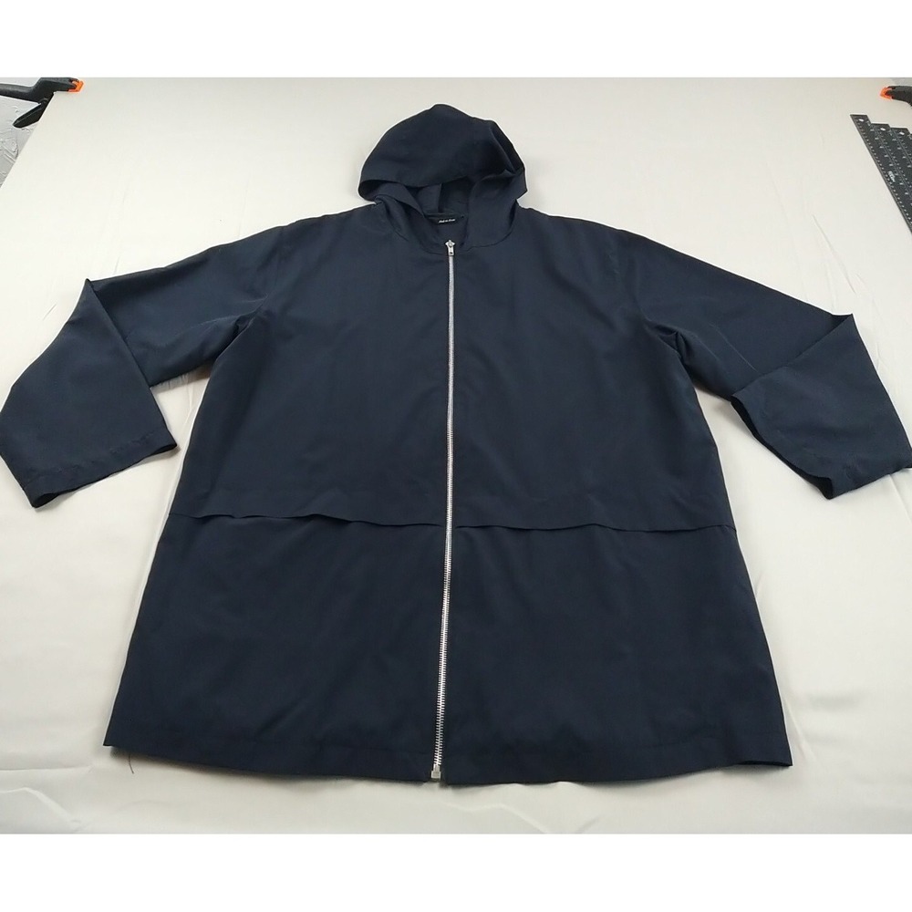 Carol Cohen Hooded Ladies Coat L Black Full Zip Long Sleeve Pockets (877)